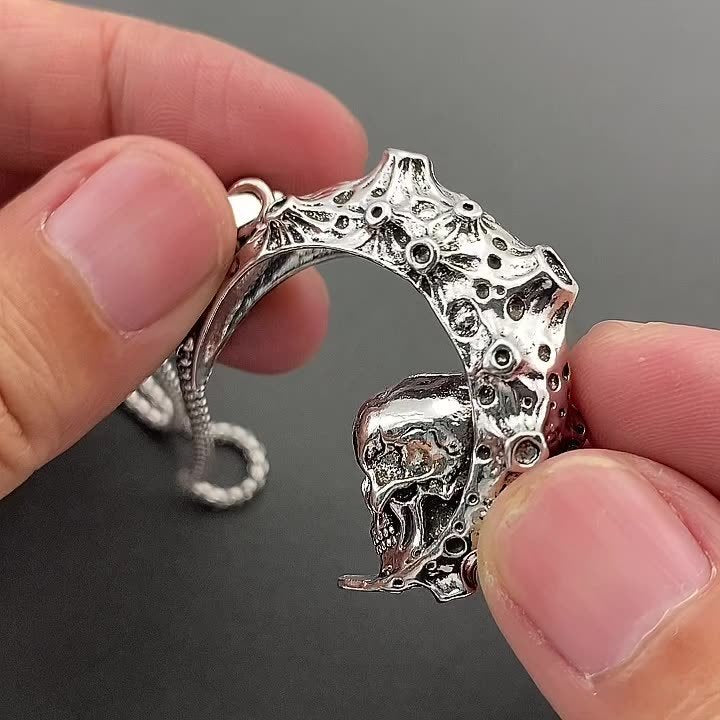 Big Stainless Steel 3D Moon Skull Pendant Biker Punk Neckalce For Man Jewelry Free Shipping