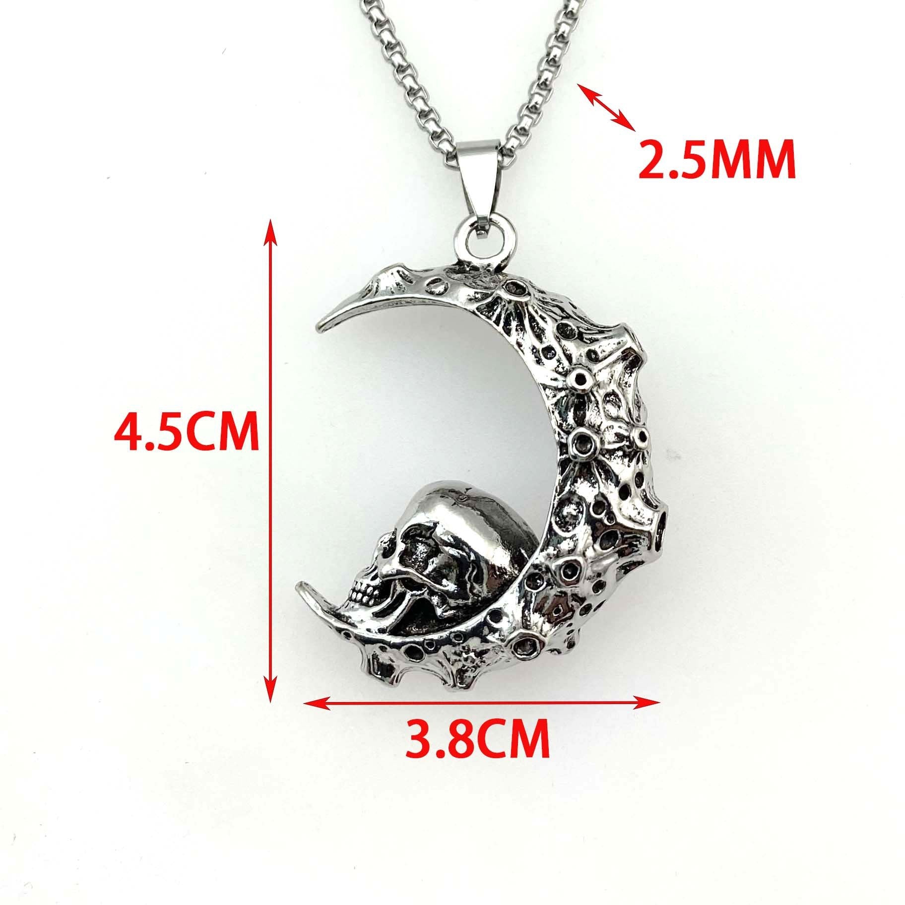 Big Stainless Steel 3D Moon Skull Pendant Biker Punk Neckalce For Man Jewelry Free Shipping