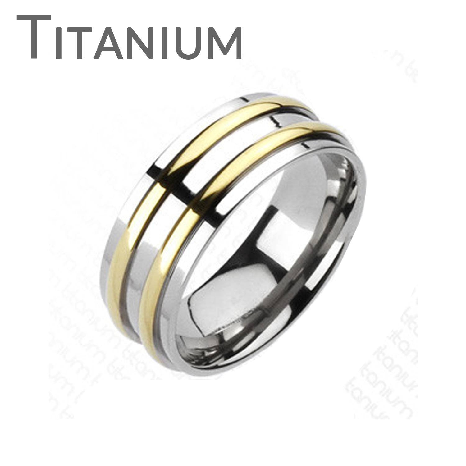 Othello - Two Golden Bands Solid Titanium Traditional Wedding Band
