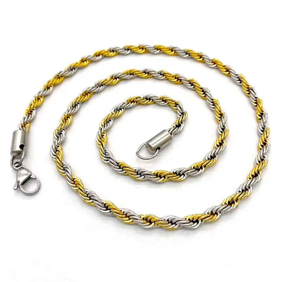 Famous - Twisted Rope Design Silver and Gold Stylish Stainless Steel Necklace