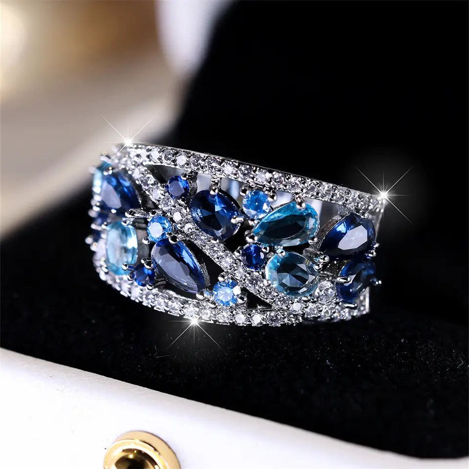 Turquoise Claddagh - Stainless Steel Ring With Synthetic Sea Blue Stone