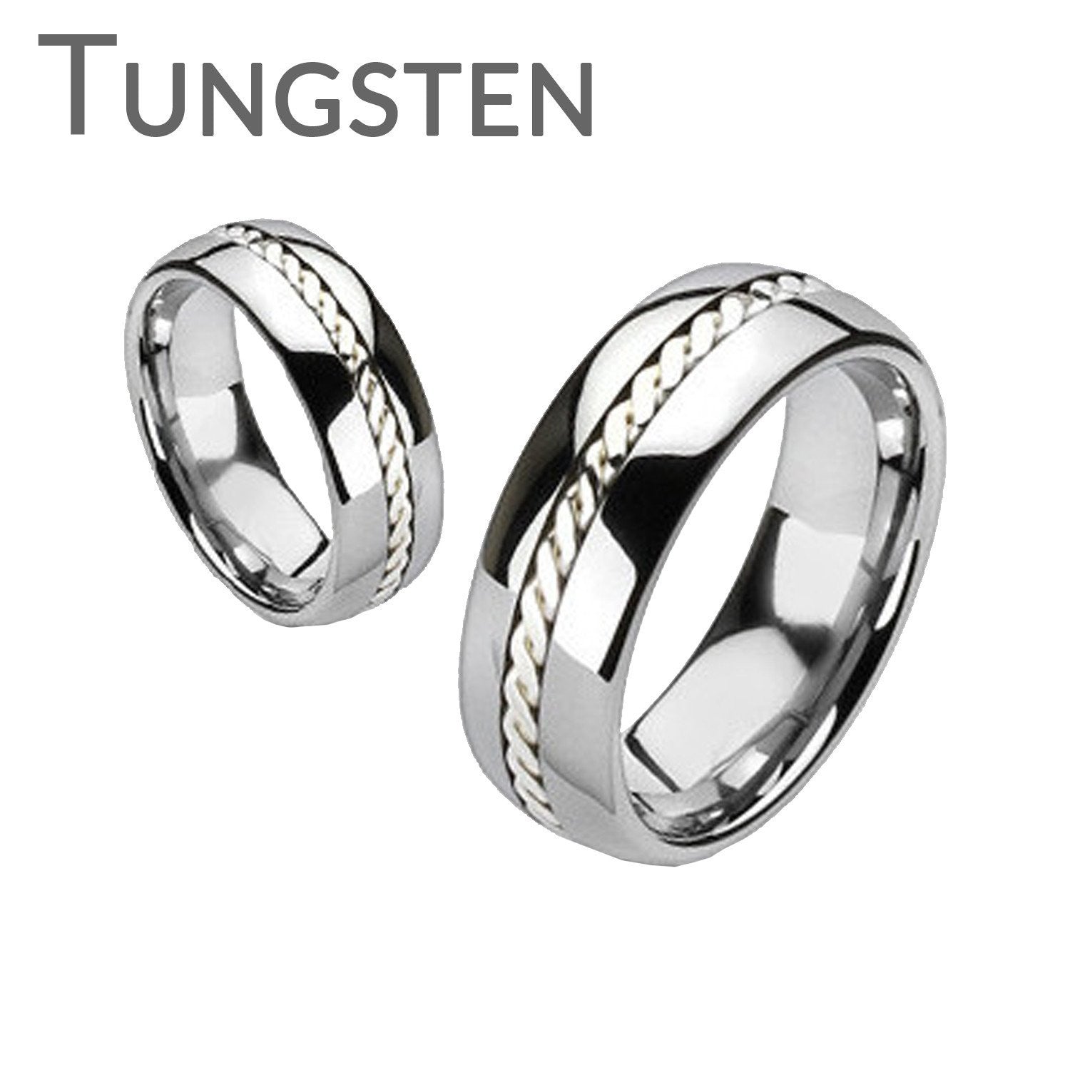 Silver Rope - Get Best Of Both Worlds Tungsten Carbide Ring with Sterling Silver Rope Along The Center