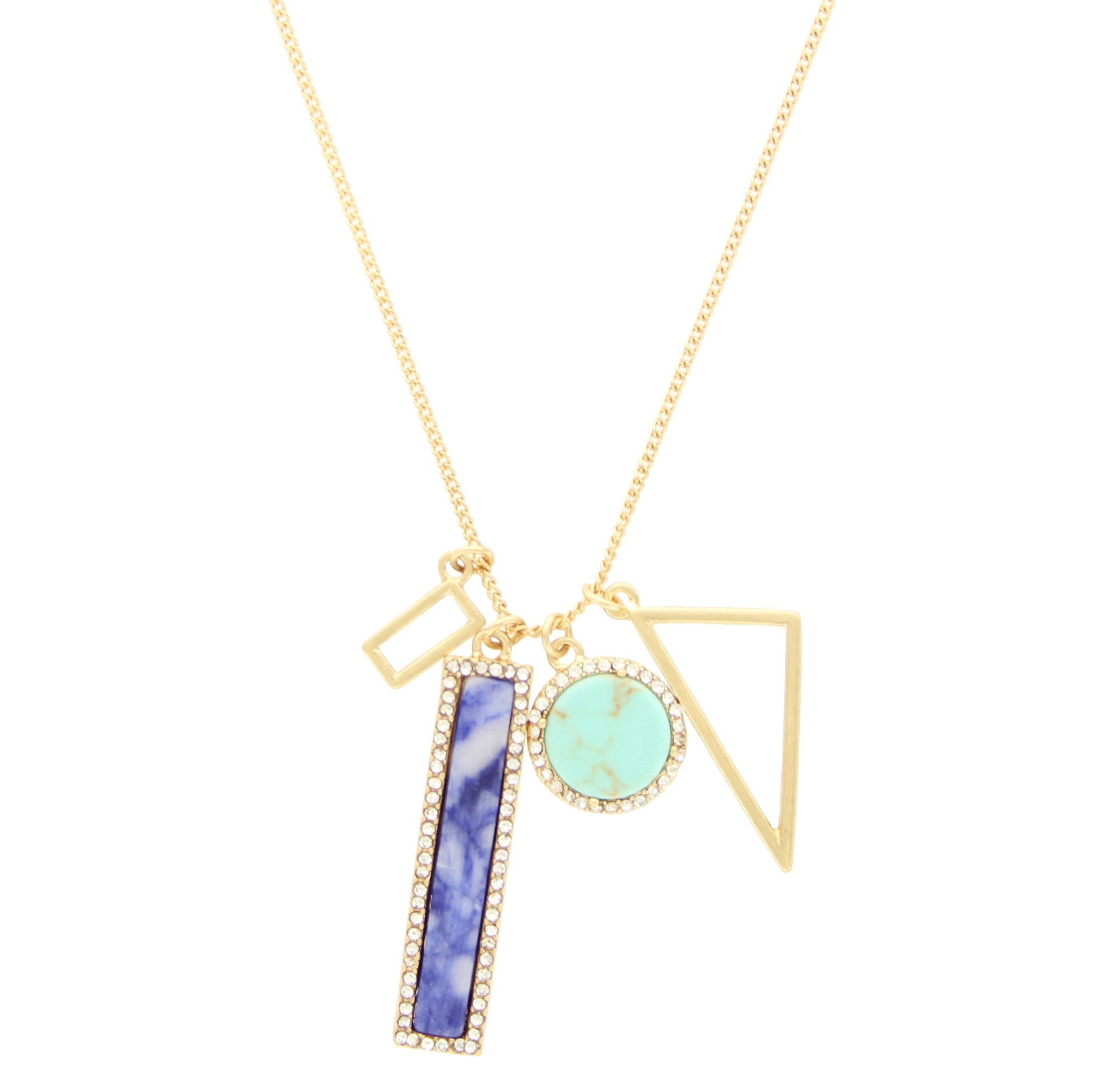 Sparkling Sage - Crystal Detailed Mixed Shape Charm Necklace