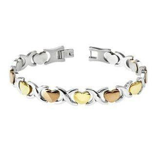 Hearts and Kisses Bracelet - Gold and Rose Gold Tri-Color Stainless Steel Classic Bracelet