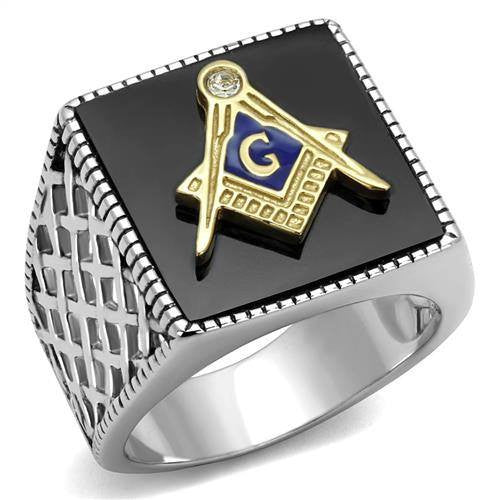Masonic Jet Agate - FINAL SALE Stainless Steel Agate Masonic Ring
