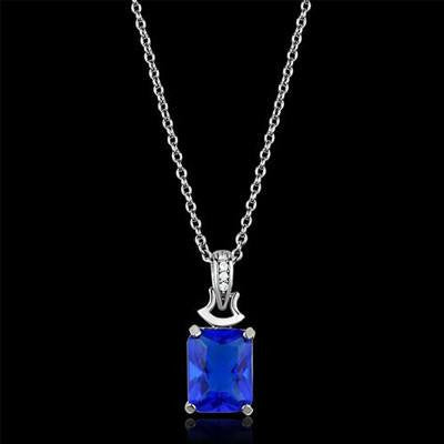Swoon – FINAL SALE Sapphire blue color emerald cut cubic zirconia with white czs sterling silver necklace